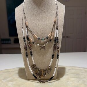 Native american inspired equine Multi-Layered Beaded Necklace turquoise onyx